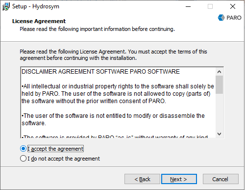 Install Wizard License Agreement screen