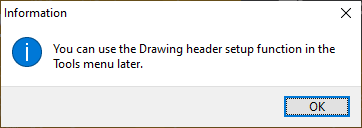 HydroSym dialog “You can use the Drawing header setup funciton in the Tools menu later.