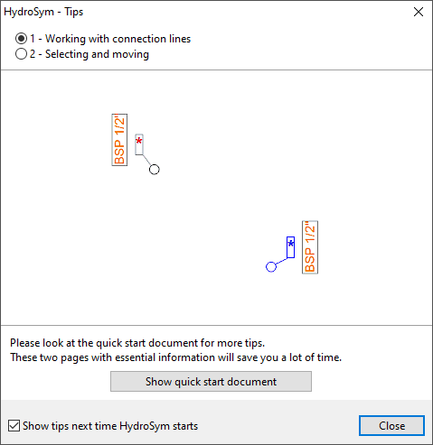 HydroSym Connection line function tips dialog