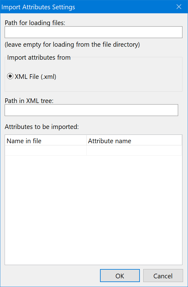 Screenshot of Import Attributes Settings dialog