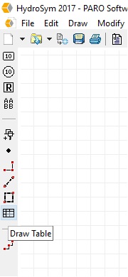 HydroSym drawing toolbar with ‘Draw Table’ button highlighted